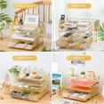 thumbnail image 3 of Paper Letter Tray Organizer with File Holder, 4-Tier Desk Accessories & Workspace Desk Organizers with Drawer and 2 Pen Holder for Office Supplies (Gold), 3 of 4