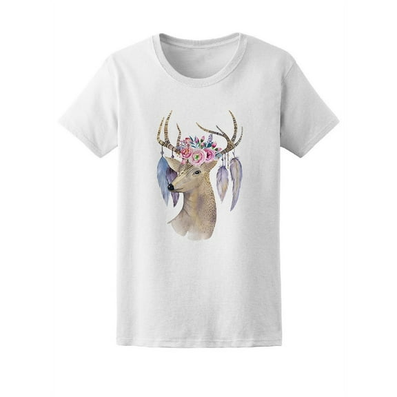 Deer Head With Flowers T-Shirt Women -Image by Shutterstock, Female Medium