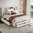 thumbnail image 3 of Harper & Bright Designs Queen Size Bed Frame with Storage Headboard and 8 Drawers, Solid Wood Platform Bed with Storage Shelves, White, 3 of 14