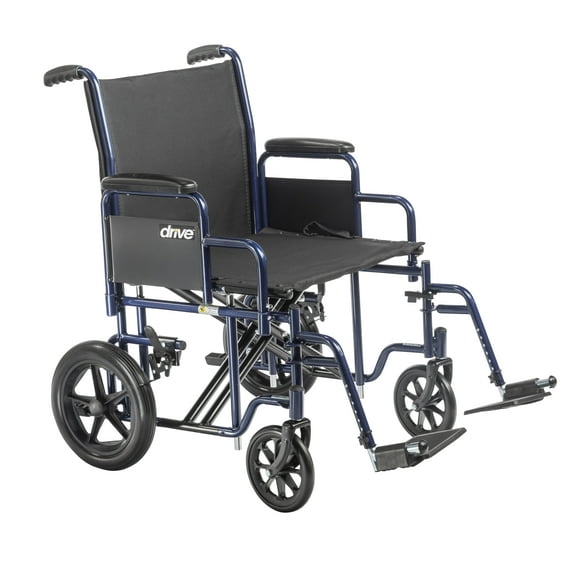 Drive Medical Bariatric Heavy Duty Transport Wheelchair with Swing Away Footrest, 22" Seat, Blue
