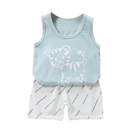 

Toddler Baby Boys Girls Outfits Cotton Sleeveless Vest Shorts Cartoon Print Sets Cute Summer Casual Suit