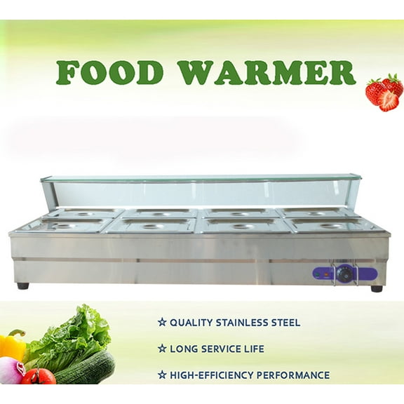 INTBUYING 8-Pan Food Warmer Bain Marie Canteen Buffet Steam Heater