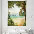 thumbnail image 1 of Ocean Tapestry, Palm Coconut Trees and Ocean Waves Mountains on Paradise Island Beach Image, Wall Hanging for Bedroom Living Room Dorm Decor, 60W X 80L Inches, Green Brown Cream, by Ambesonne, 1 of 2