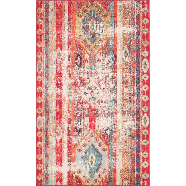 Unique Loom Sedona Distressed Southwestern Area Rug, 5 x 8 Feet, Fuchsia/Beige