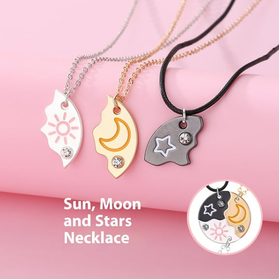Sun Moon Star Splicing Necklace Three Person Chain
