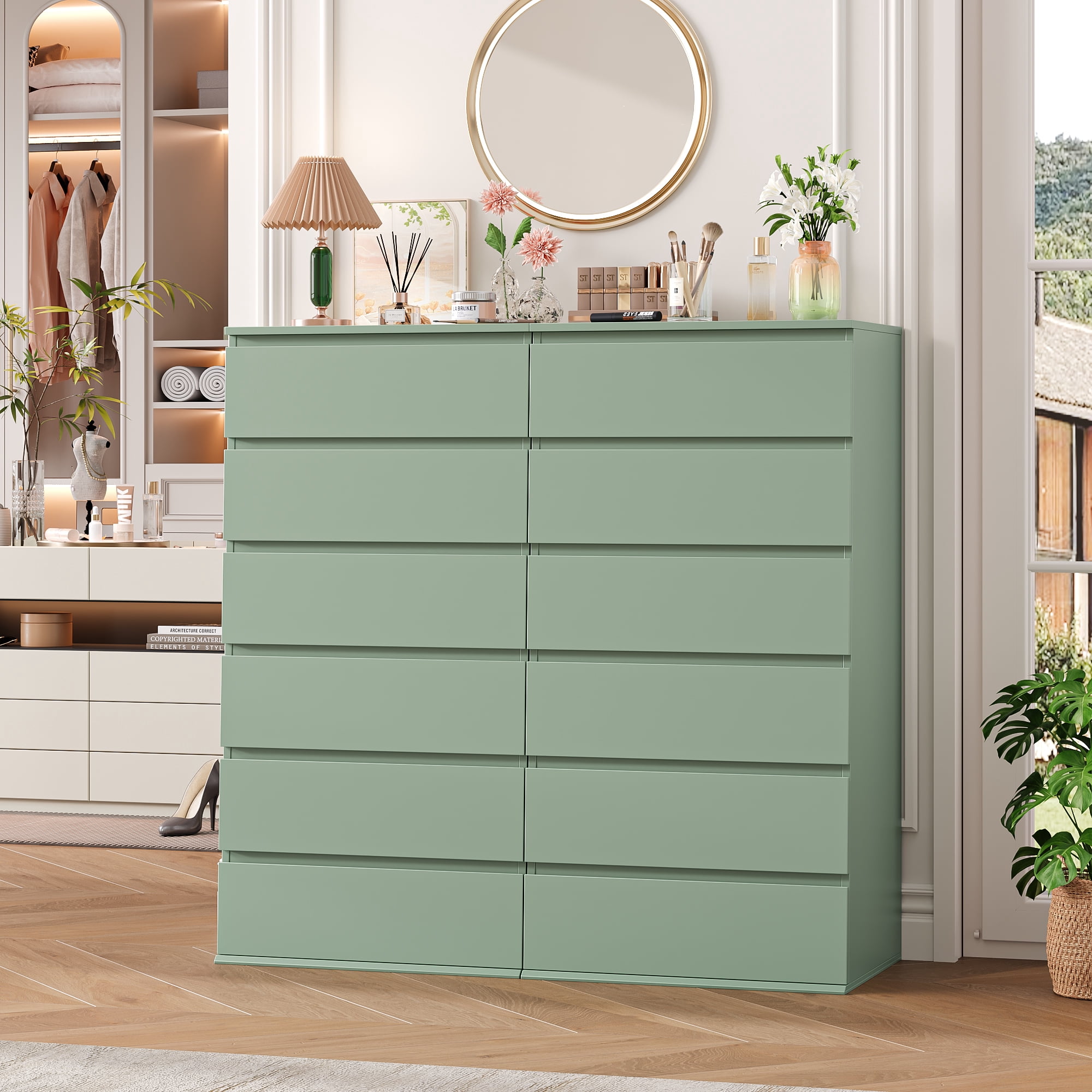 Homfa 6 Drawer Dresser, Modern Storage Cabinet for Bedroom,Tall Chest of Drawers for Living Room，Green