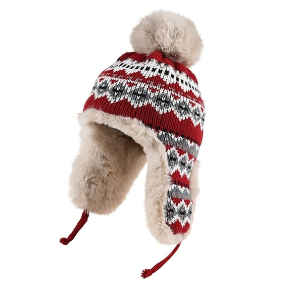 Moocorvic Winter Knit Beanie Hat with Ear Flaps, Soft Warm Fleece Lined Hat for Women, Valentine's Day Gift,Red