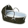 Badger Basket Espresso Hooded Moses Basket - Blue Gingham Bedding
