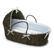 Badger Basket Espresso Hooded Moses Basket - Blue Gingham Bedding