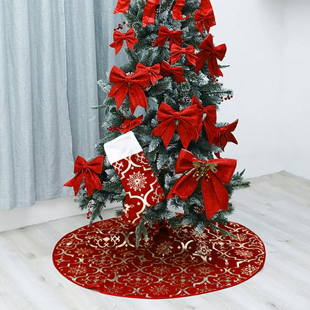 AMERTEER Tree Skirt Christmas Under Tree Foot Mat Snowflake Decoration Polyester Floor Gift Stocking Pad Set