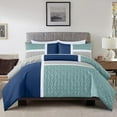 thumbnail image 2 of Chezmoi Collection Bernard 7-Piece King Bed in a Bag Comforter Set with Sheets, Lightweight Comforter Navy Blue Gray Patchwork Quilted Medallion Bedding Set for All Season, 2 of 9