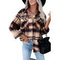 thumbnail image 1 of HSHDLDF Womens Casual Plaid Shacket Button Down Long Sleeve Shirt, 1 of 5