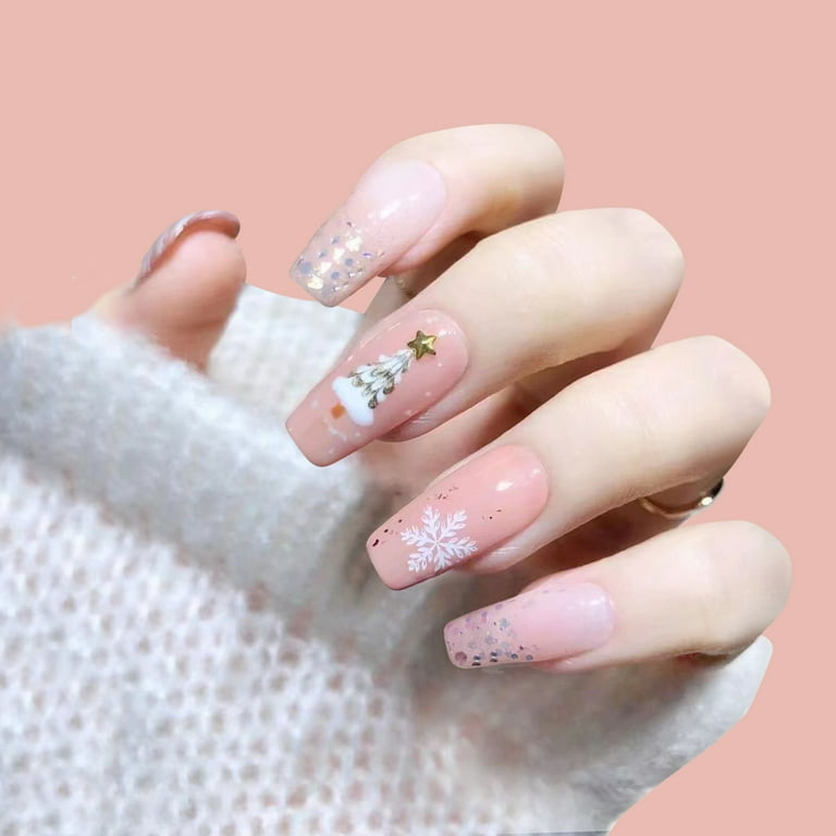 HSMQHJWE Clear Coffin Shaped Nail Tips Short Christmas Snowflake