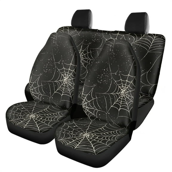 Jeiento Spider Web Car Seat Covers Full Set of 4 Front Seat Protector and Rear Bench Back Seat Cushion Covers Interior Automotive Accessory Fit for Most Cars Van Truck Sedan
