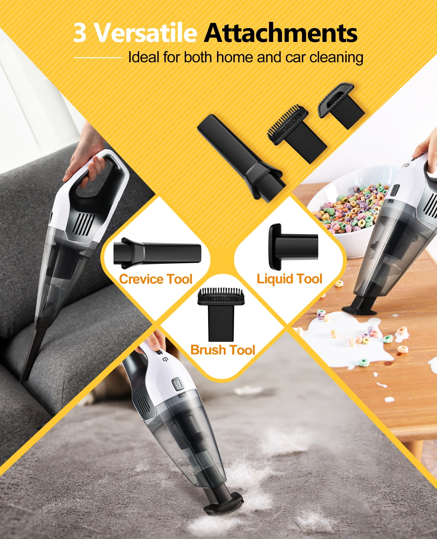Homasys Cordless Handheld Small Vacuum Cleaner, 9KPA Strong Suction Vacuum, Rechargeable 14.8V HEPA Dual Filter Lightweight Wet and Dry Vacuum Cleaner, Quick Charge, Lightweight for Home Car Carpet