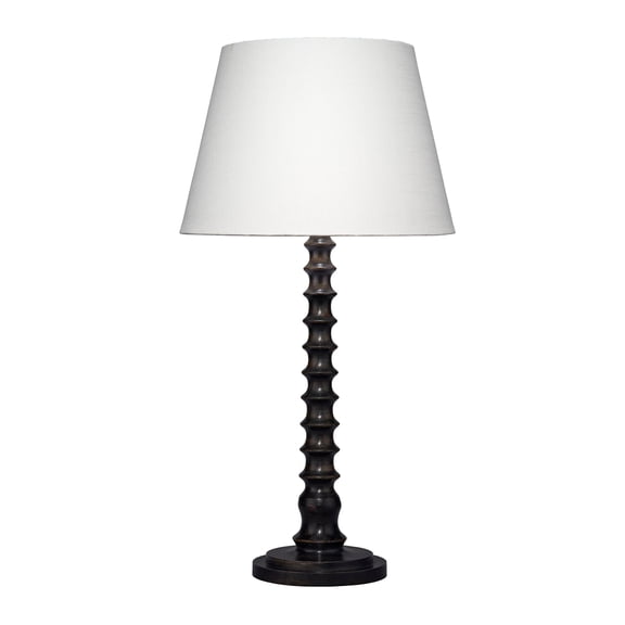 J&D Designs Revolution Wood Table Lamp in Black with Linen Shade