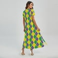 thumbnail image 2 of Purple Green And Yellow Mardi Gras Printed Short Sleeve Maxi Dress, Mardi Gras Fashion Summer Maxi Dress For Women, 2 of 4
