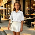 thumbnail image 5 of Girl's Short Sleeve Polo Shirt Button Soild Color School Uniform Shirt White 130, 5 of 6