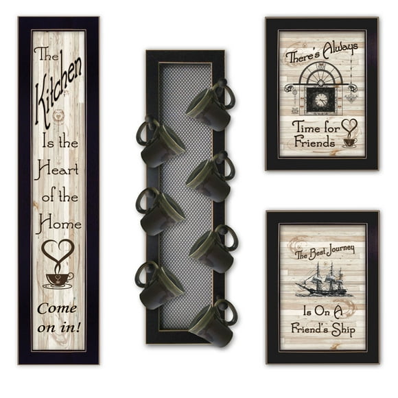 Trendy Collection de Cuisine Decor4U VII Vignette 4 Pcs avec Porte-Tasses à 7 Piquets par Millwork Engineering Art Mural Imprimé, 10 Pouces x 32 Pouces, Earthtone