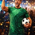 thumbnail image 2 of TEAJOPSUU Short Sleeve for Men Soccer Style Print Crew Neck Moisture Wicking & Quick Dry Shirt For Football Matches, Gym & Football Party I-Green, 2 of 7
