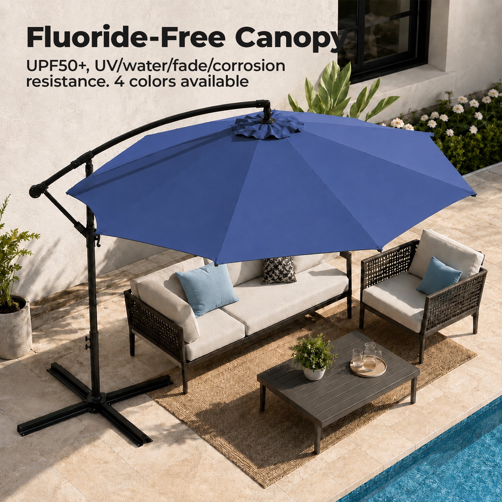 Alvantor 9.8FT Offset Cantilever Patio Umbrella with Crank & 8 Ribs, Easy Tilt Adjustment, UPF 50+ UV Protection for Backyard Patio Lawn