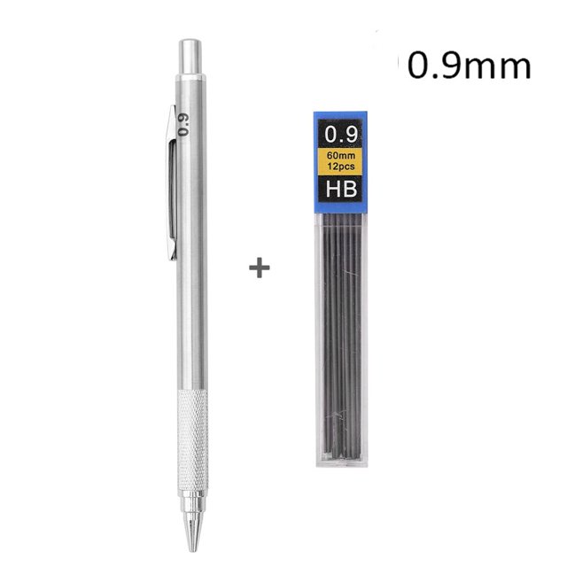 Lápiz mecánico de Metal para dibujo, Juego de lápices HB automáticos con cables, suministros de arte para escritura, oficina y escuela, 0,3/0,5/0,7/0,9/1,3mm