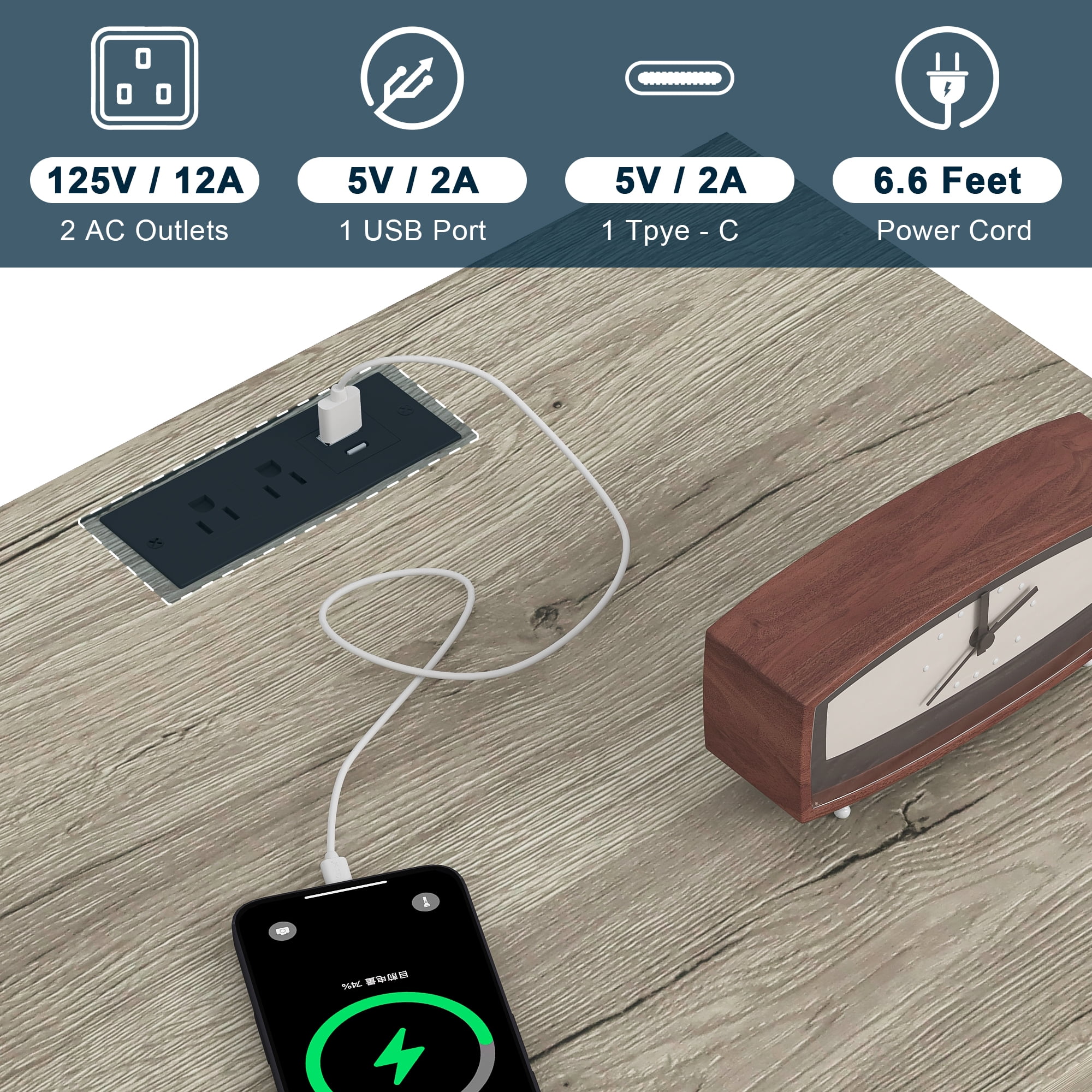 Demi Bonn 18.9" Side Table with Fast Charging Station USB C Cable Fast Charging, Wood End Table Nightstand with Drawer and Shelf for Living Room, Gray