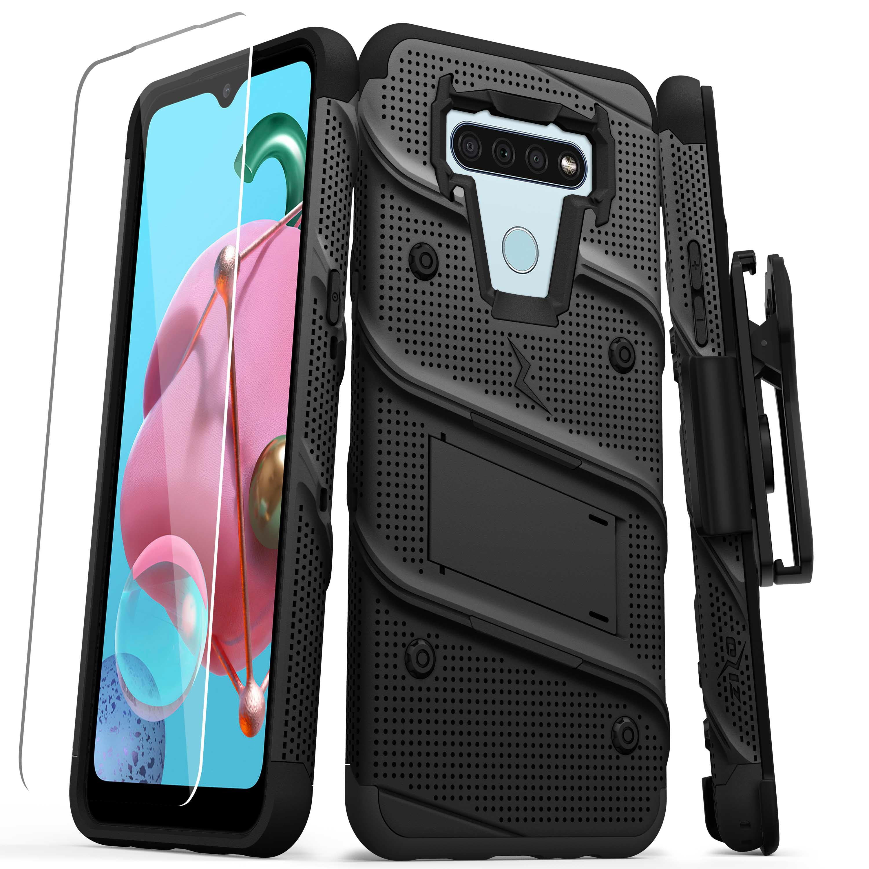 Zizo BOLT Series for LG K51 / LG Reflect Case with Screen Protector Kickstand Holster Lanyard - Black & Black