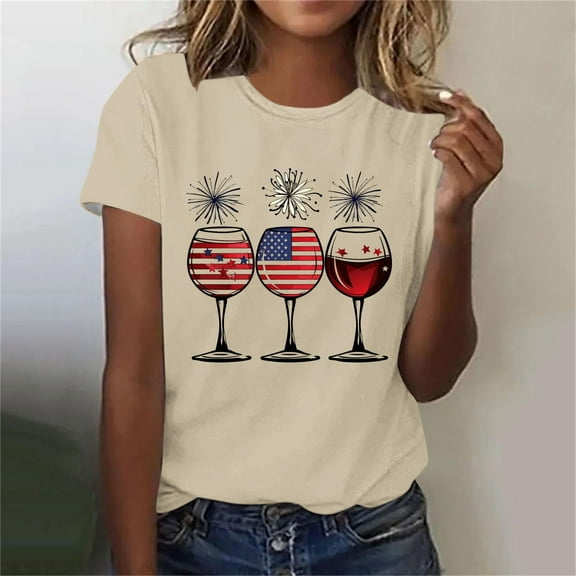 4th Of July American Flag T-Shirt For Women USA Independence Day Patriotic Outfits For Women Summer Plus Size Short Sleeve Crew Neck Printed Casual Pullover Tops Blouse S-3XL