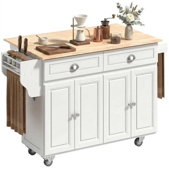 HOMCOM Kitchen Island with Storage, Kitchen Island with Drop Leaf, White