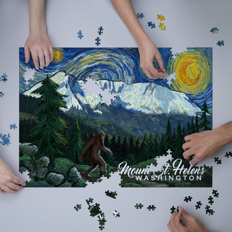Mount St Helens, Washington, Bigfoot, Starry Night (1000 Piece Puzzle, Size  19x27, Challenging Jigsaw Puzzle for Adults and Family, Made in USA) 
