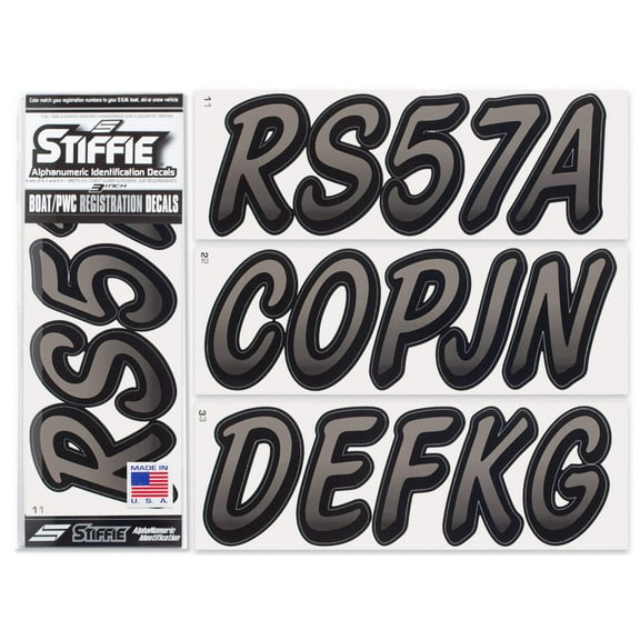 STIFFIE Whipline Charcoal / Black 3" Alpha-Numeric Identification Custom Kit Registration Numbers & Letters Marine Stickers Decals for Boats & Personal Watercraft PWC