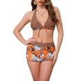 thumbnail image 1 of Conjuntos de bikini de dos piezas con top halter y pantalones cortos para mujer Inspire Chic, estampado de hojas, color bloque, talla X-Large, marrón, 1 of 5