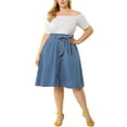 thumbnail image 2 of Agnes Orinda Women's Plus Size Outfits Fashion Tie Waist A Line Midi Denim Skirt 1X Blue, 2 of 7
