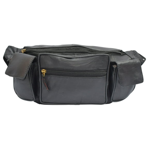 Leather with Smart Phone Large Waist Pack, Black