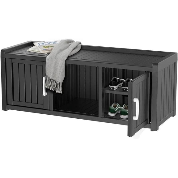 2-Door Shoe Cabinet - Waterproof, UV-Resistant Storage Bench with Adjustable Shelves, 46.85×17.32×17.91 inches, for Entryway, Bedroom, Hallway, Living Room (Indoor/Outdoor)