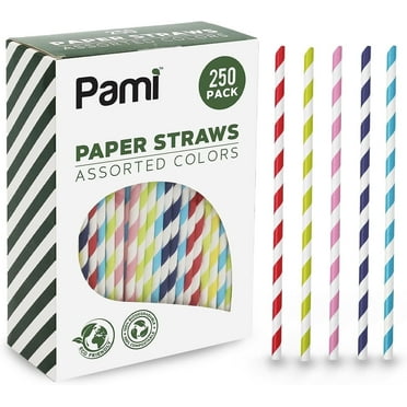PAMI Paper Straws Disposable Drinking Straws Compostable Biodegradable Straws, Assorted Colors 250-Pack