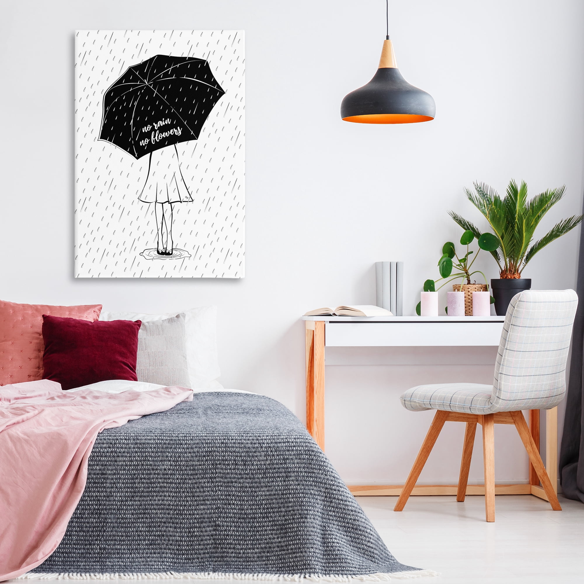 Stupell Industries No Rain No Flowers Novelty Painting Gallery Wrapped Canvas Art Print Wall Art, 30 x 45
