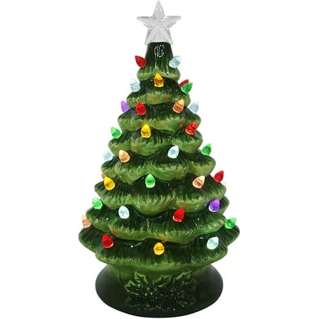 ReLive Ceramic 8 Inch Green Christmas Tree with Multicolor Lights with