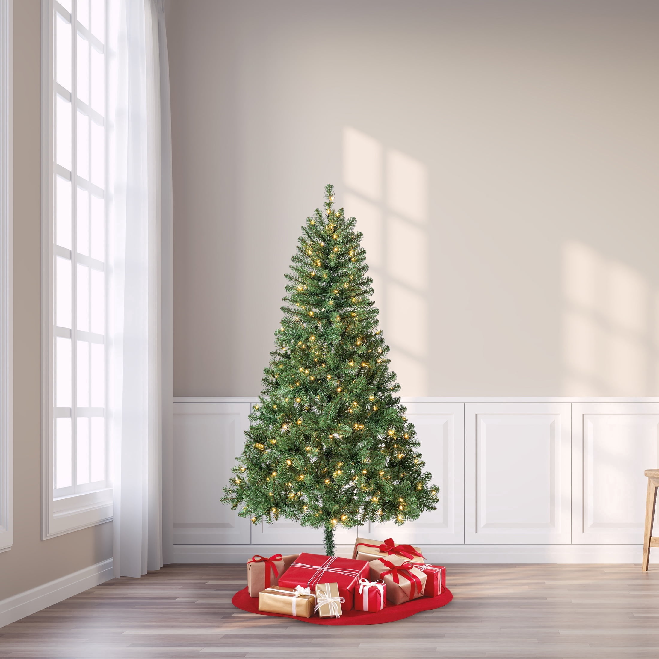 6.5' Pre-Lit Madison Pine Green Artificial Christmas Tree with Color-Changing LED Lights and Stand, by Holiday Time