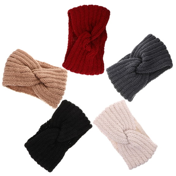 QIFULL Sweater Headband Warmth Beige Woolen Headband 5Pcs