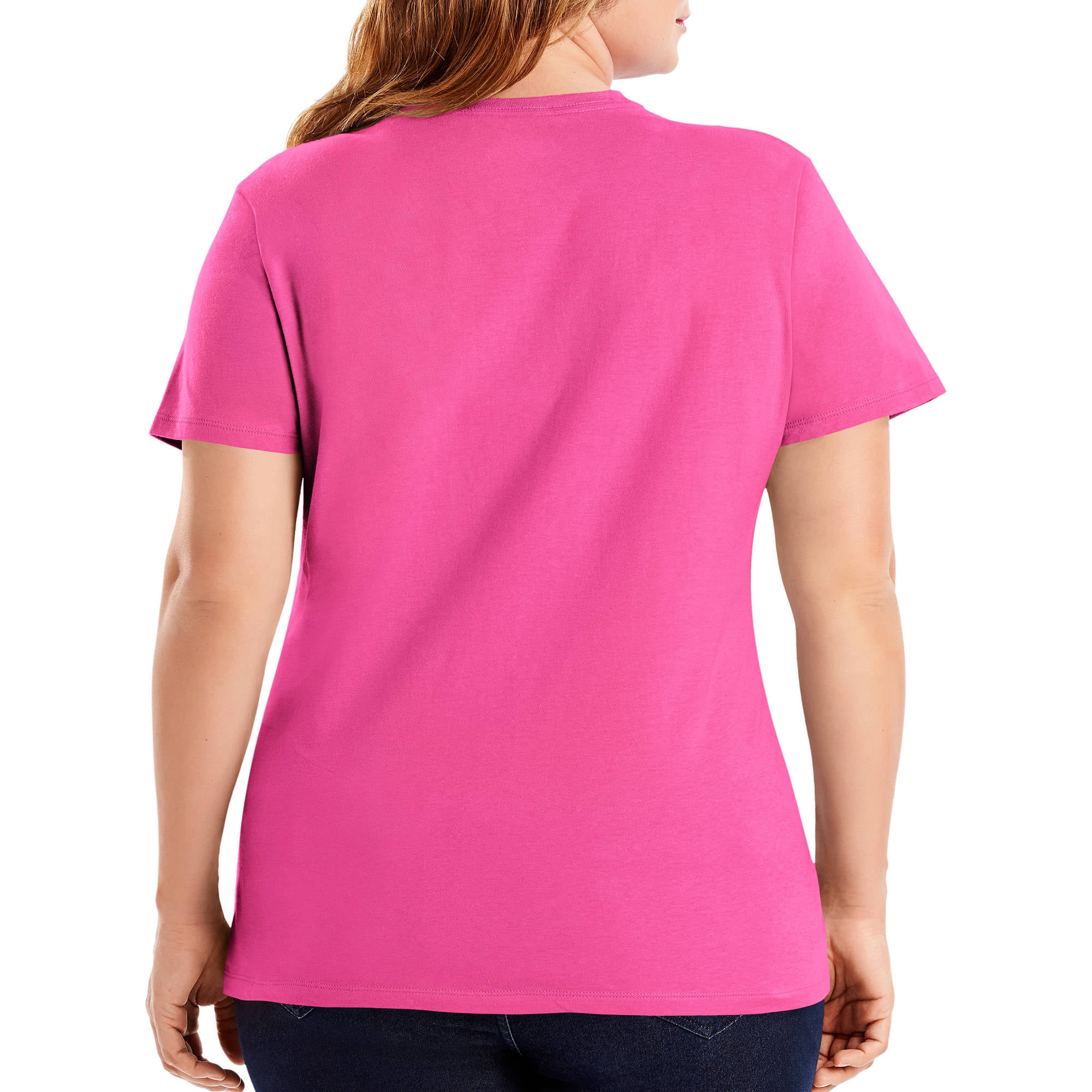 Hanes S04V Womens Wow Pink Nano-T Short Sleeve V-Neck T-Shirt —
