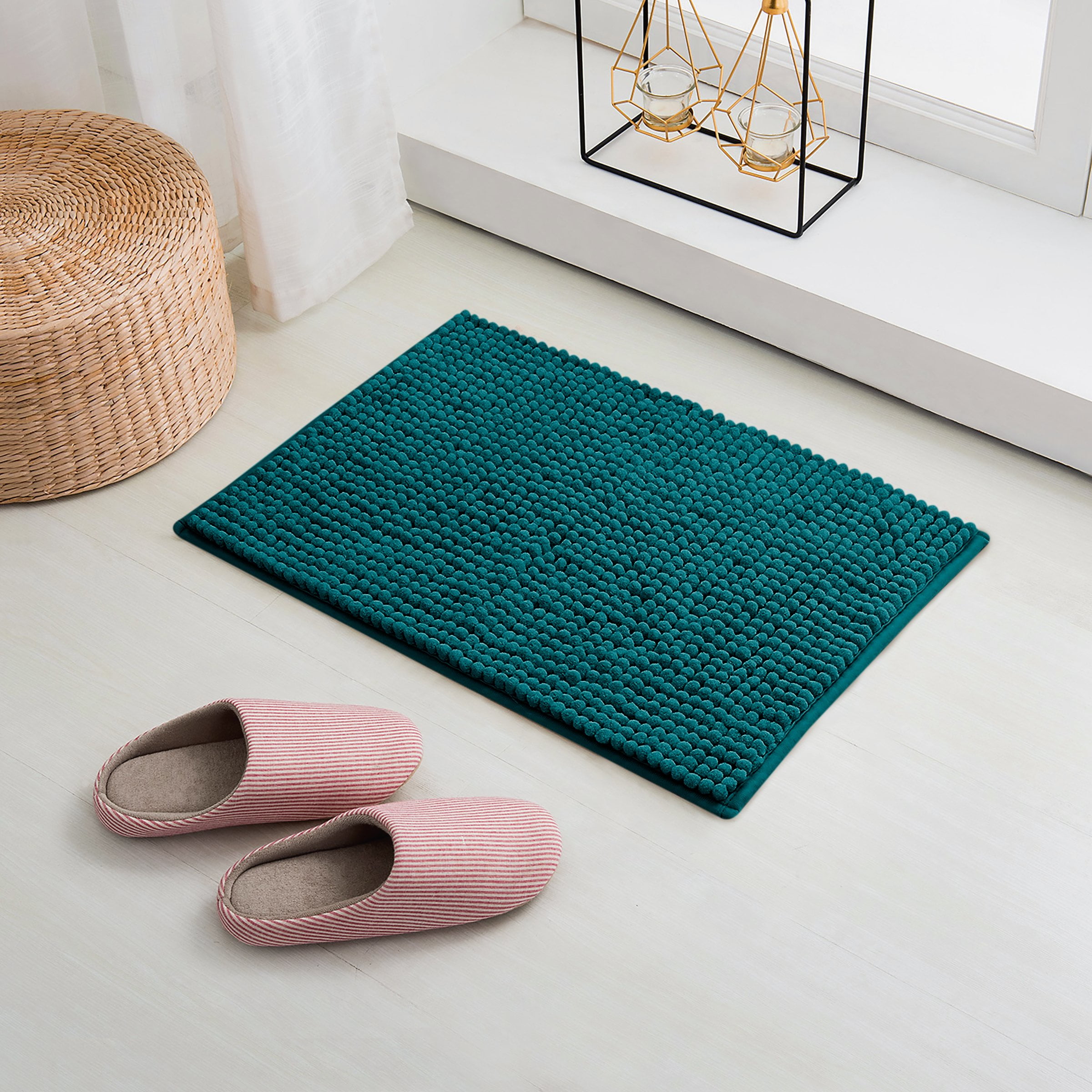Subrtex Luxury Chenille Bathroom Rug Extra Soft and Absorbent Shaggy Rugs (Blue,20"*32")
