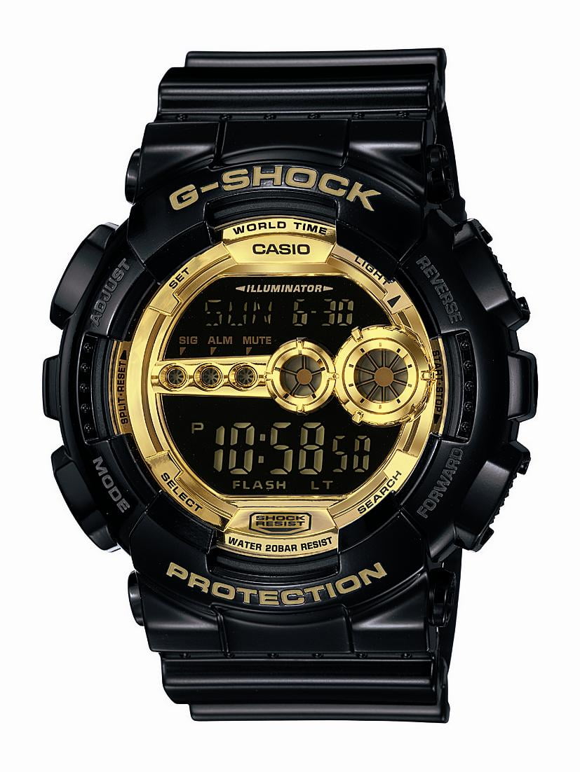høste torsdag trug Casio Men's XL Series G-Shock Quartz 200M WR Shock Resistant Resin Color:  Black & Gold (Model GD-100GB-1ACR) - Walmart.com