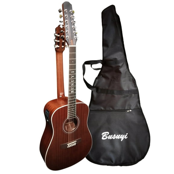 12/6 Strings Acoustic Double Neck, Double Sided Busuyi Guitar, Travel Acoustic Guitar with Classical Metal Heel 41inch , 39inch Acoustic Guitar, Double Sided Neck Guitar, 2020 NPS  Bag
