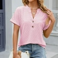 thumbnail image 4 of gakvbuo Womens Tops!Fashion Casual Women's Solid Short Sleeve V-neck Button T-shirt Top Blouse, 4 of 6