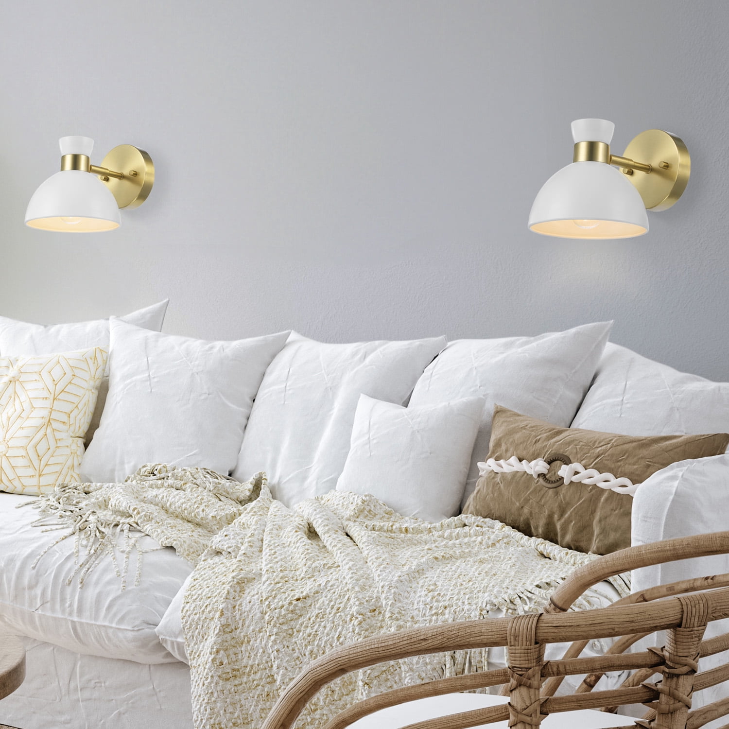 Globe Electric 1-Light Matte Brass Plug-in or Hardwire Indoor Wall Sconce with White Pivoting Shade