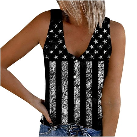 

Yourumao Women Clearance Tops 4th of July Print Slim Tunics Vest for Juniors Summer Fall Sleeveless Deep V Neck Spandex Crochet Archaic Camisole Tank Striped Tops Bustier Vest Teen Girls Button Up