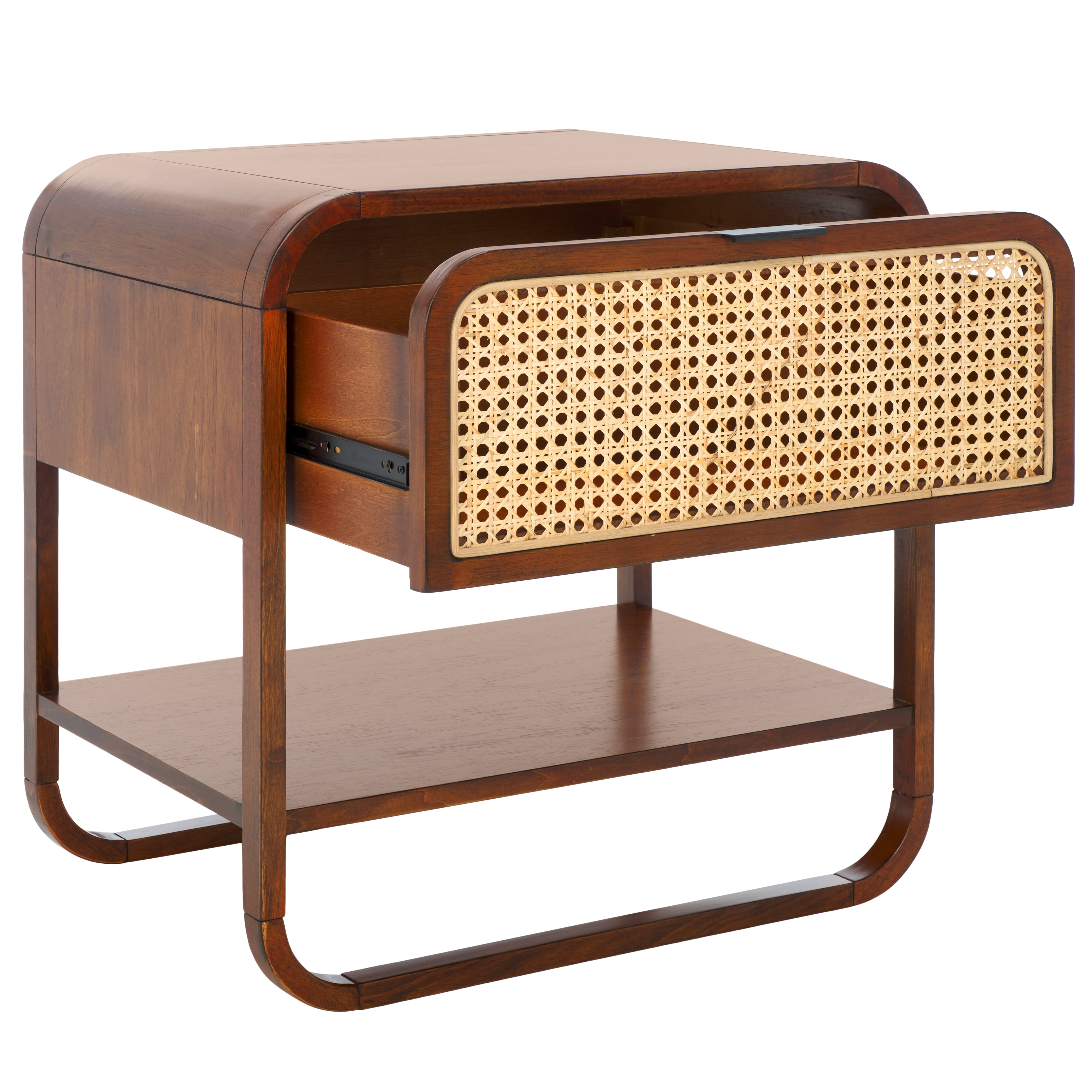 SAFAVIEH Yunis Contemporary 1 Drawer Nightstand,Walnut/Natural Rattan