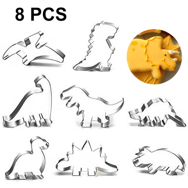 Dinosaur Cookie Cutter, Fondant Cookie Cutter for Kids Baking Cookies, Stainless Steel Cookie Cutter Set, Dinosaur Cookie Cutter 8pcs